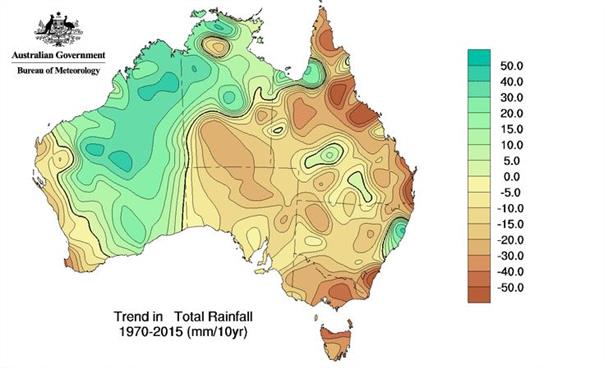 Australia's total rainfall trend map
